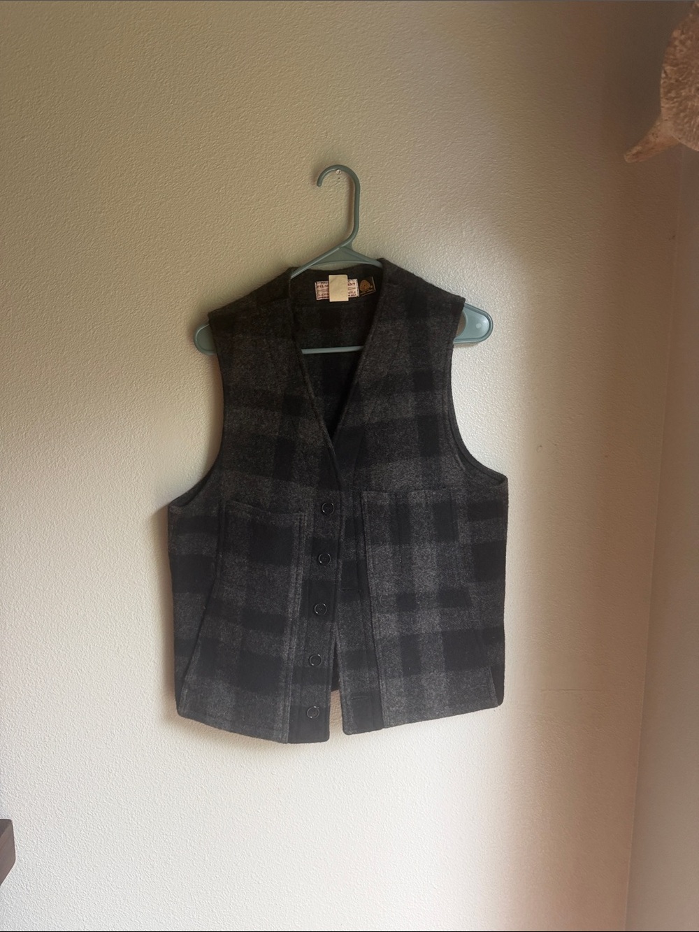 Filson Gray and Black Plaid Wool Vest
